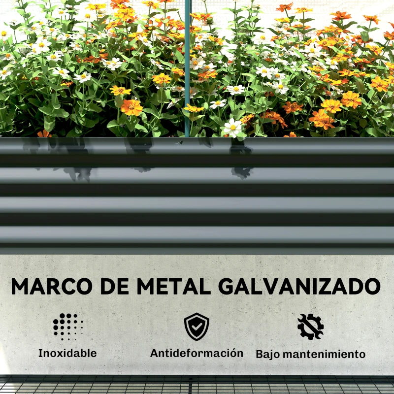 Outsunny Huerto Urbano Elevado con Cubierta de Invernadero y Estante Inferior para Cultivo Plantas 120x55x140 cm Gris Oscuro