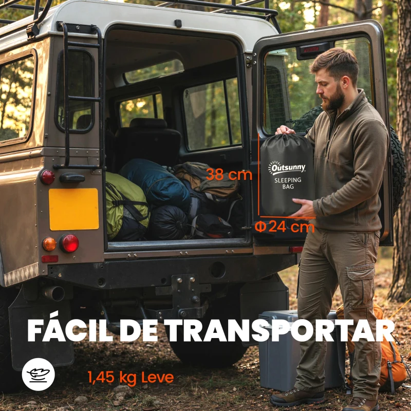Outsunny Saco-Cama Leve e Compacto para Adultos, 3 Estações, Impermeável e Portátil, Preto