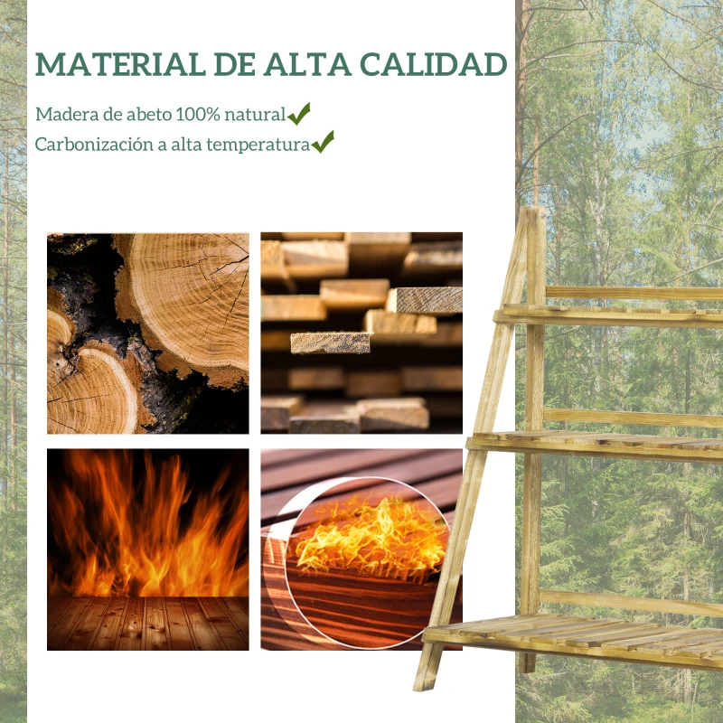 Outsunny Soporte para Plantas de Madera de 3 Niveles para Interior y Exterior Terraza Jardín 100x37x93 cm Carbonizado