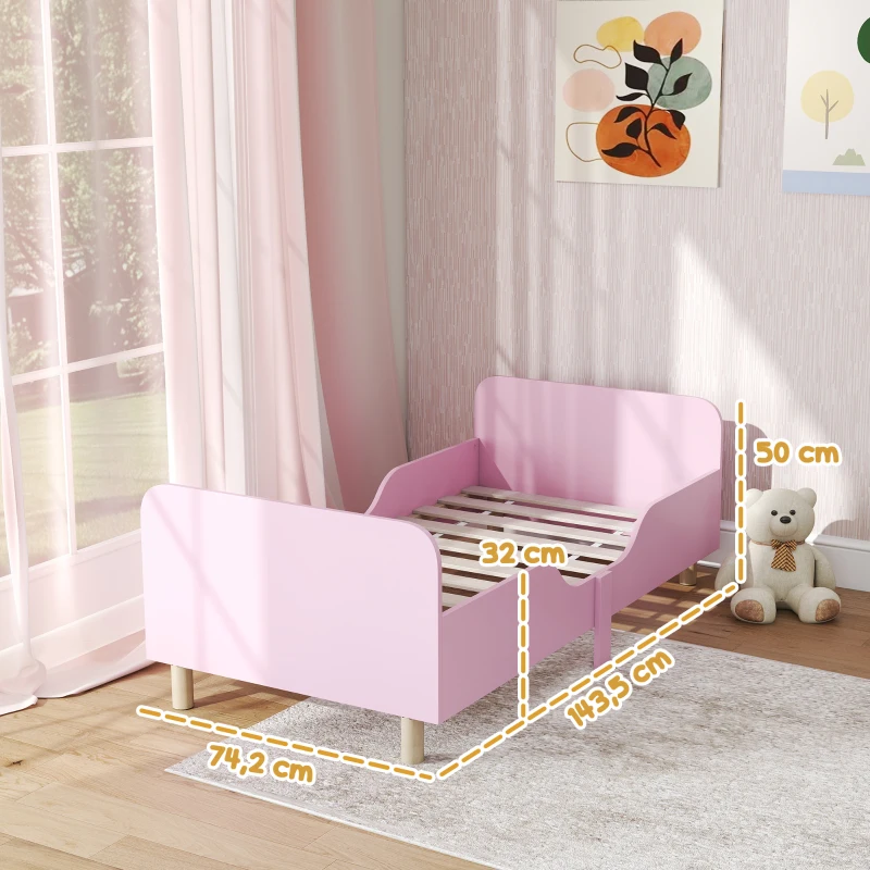 AIYAPLAY Toddler Bed Frame, Single Kids Bed with Safe Guardrails, Slats Support, Headboard and Footboard, Kids Bedroom Furniture for Girls and Boys, Pink