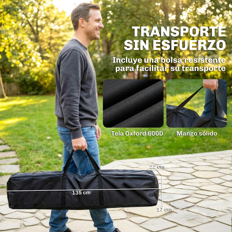 Outsunny Soporte para Hamaca Plegable Largo 290 cm Longitud Ajustable Material Acero con Bolsa de Transporte Carga 120 kg Negro