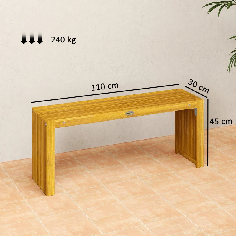 Outsunny Banc de Jardin en Bois d'Acacia sans Dossier 2 Places, Assise à Lattes Effet Bois, 110x30x45cm, Bois naturel