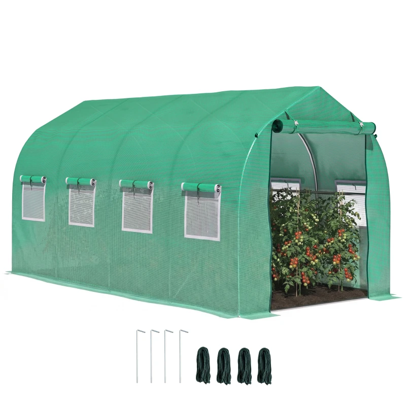 Outsunny Invernadero de Túnel 4x2x2 m con 8 Ventanas de Malla y Puerta Invernadero de Huerto para Patio Jardín Verde
