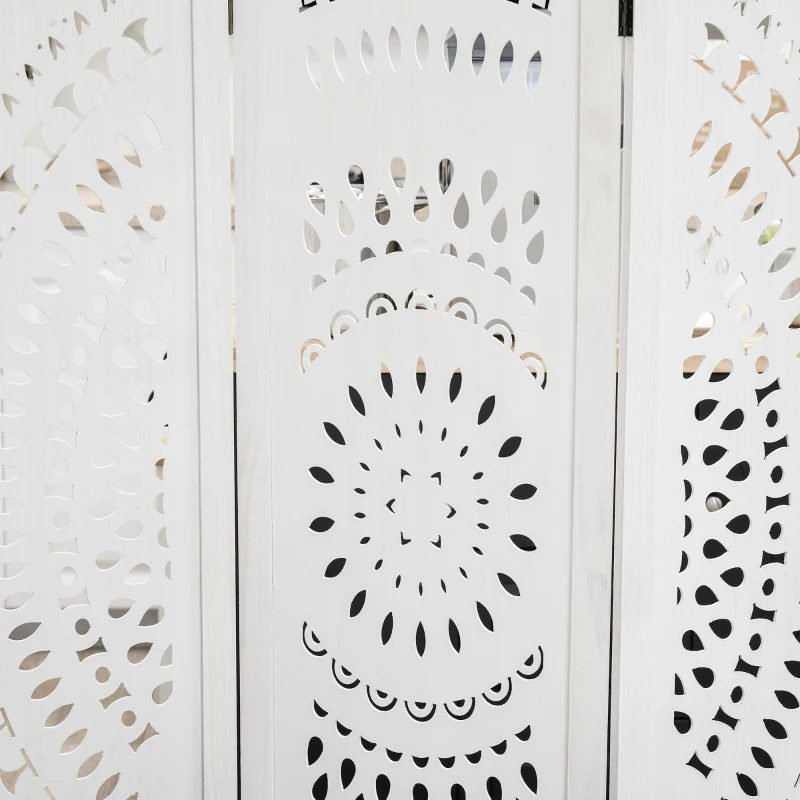 HOMCOM Biombo Plegable de 3 Paneles de Madera 120x170 cm Biombo Separador de Ambientes con Patrones Tallados Elegantes Blanco