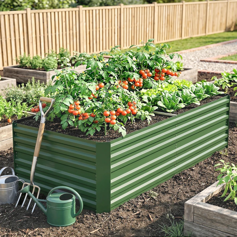 Outsunny Raised Beds for Garden, Galvanised Steel Outdoor Planters with Multi-reinforced Rods, 180 x 90 x 59 cm, Green