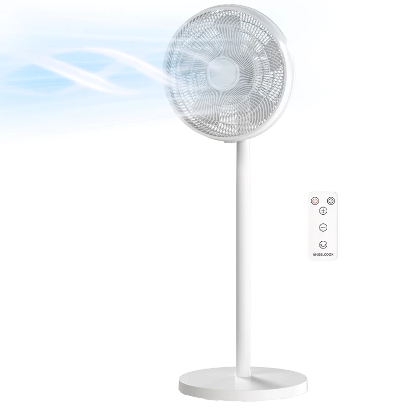 HOMCOM Ventoinha de Pé com Controlo Remoto Altura Ajustável 4 Velocidades Oscilação 80° Temporizador 10 H 40x40x118,5 cm Branco
