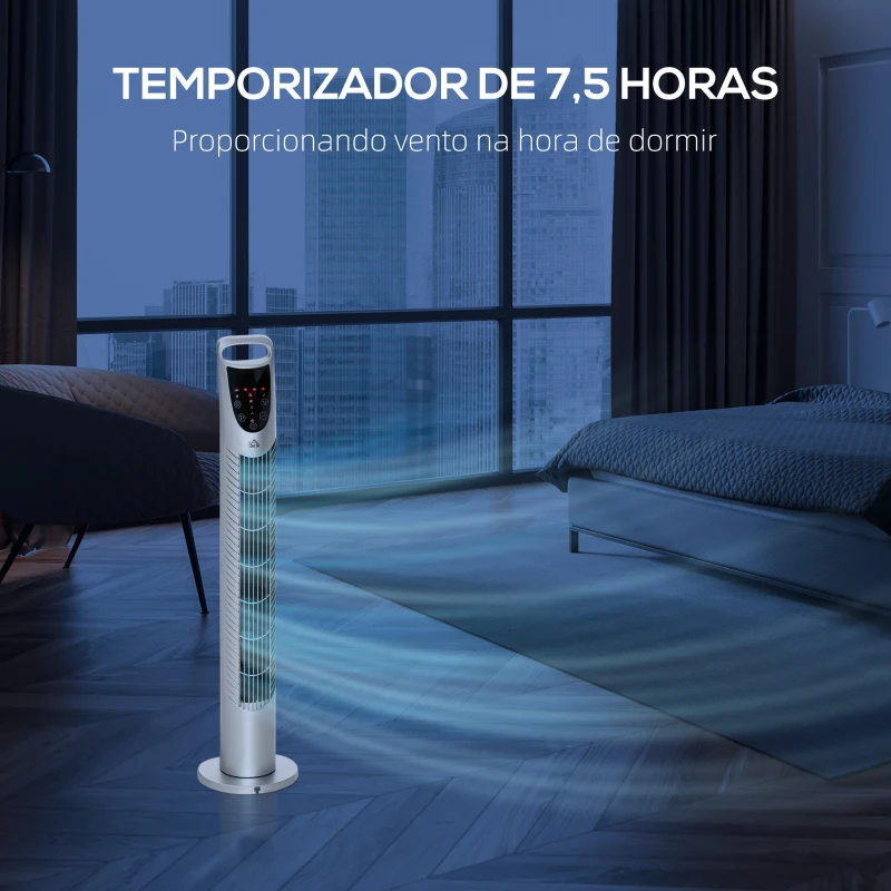 HOMCOM Ventoinha de Coluna com 3 Nivéis de Velocidade Temporizador 7,5h Potência 40W e Oscilação 70° Ø18x78,5 cm Prata