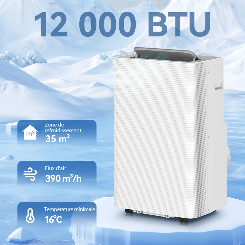 HOMCOM Climatiseur mobile 12000 BTU, climatiseur portable 4 en 1, refroidissement, déshumidificateur, ventilateur, mode nuit
