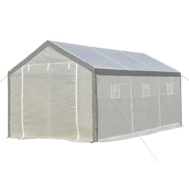 Outsunny Invernadero de Jardín 600x300x280 cm Invernadero de Túnel para Cultivo de Plantas Verduras con 2 Puertas 6 Ventanas Enrollables y Cubierta de Polietileno PE 140g/m² Blanco