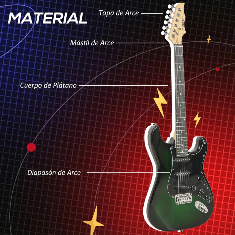 SPORTNOW Kit Guitarra Eléctrica de Iniciación con Amplificador 15W Afinador Digital Cuerdas Correa 3 Púas y Funda Negro