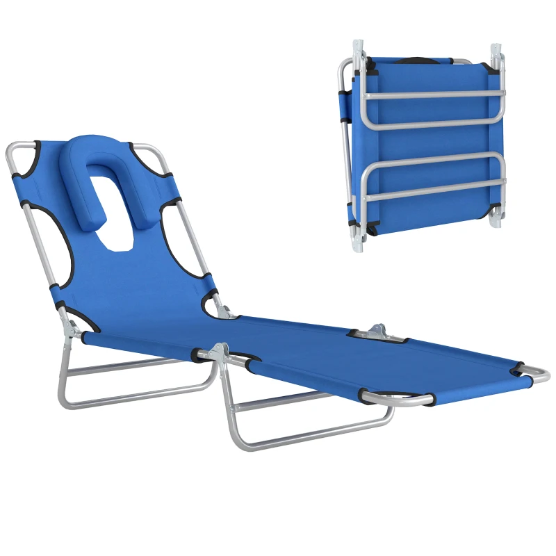 Tumbona Inclinable y Plegable tipo para Hamaca de metal para Camping Playa Jardín y Terraza con Almohada para Leer Color Azul 182x56x24.5cm Outsunny