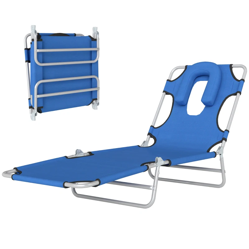 Tumbona Inclinable y Plegable tipo para Hamaca de metal para Camping Playa Jardín y Terraza con Almohada para Leer Color Azul 182x56x24.5cm Outsunny