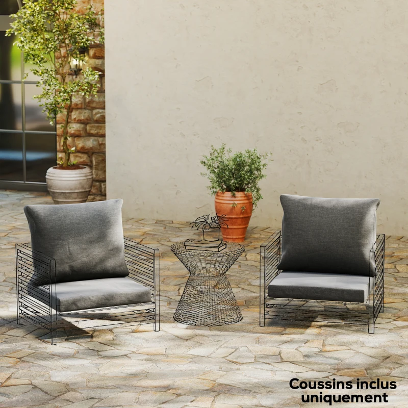 Outsunny Ensemble de 4 coussins pour salon de jardin 2 pour assise 56x52x7cm 2 pour dossier 56x45x17cm gris foncé