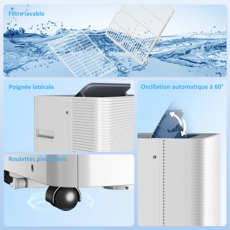 HOMCOM Climatiseur mobile 12000 BTU, climatiseur portable 4 en 1, refroidissement, déshumidificateur, ventilateur, mode nuit