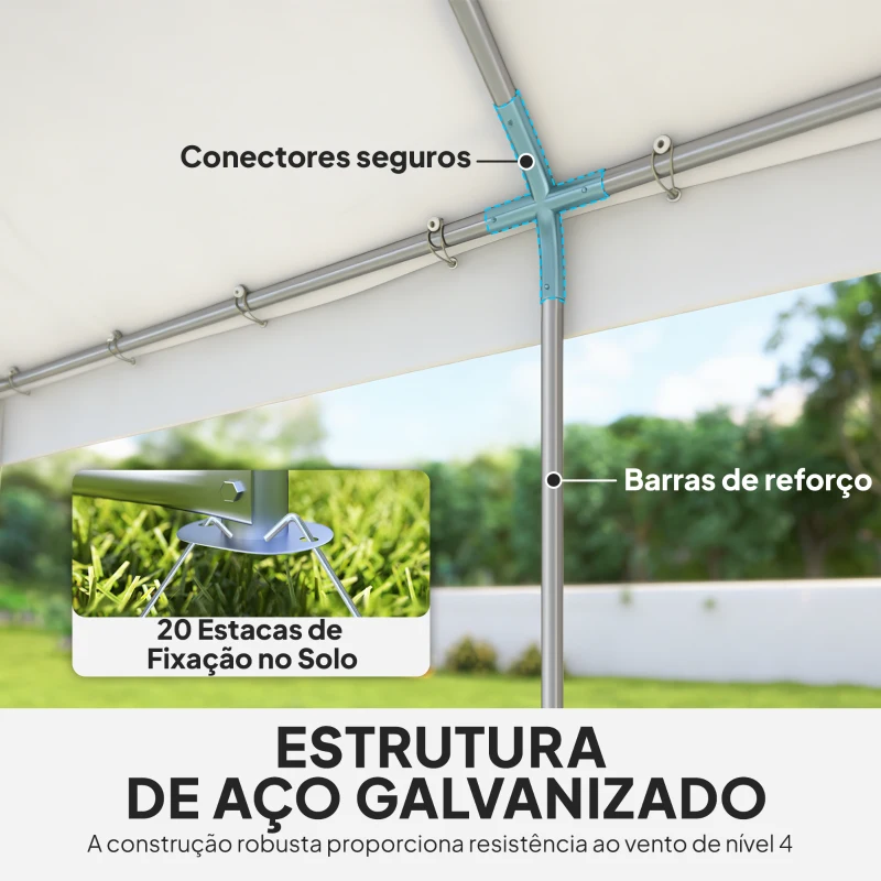 Outsunny Tenda para Festas 4x6 m com Luzes LED, Paredes Removíveis, 2 Portas e Janelas, UPF30+, Branco