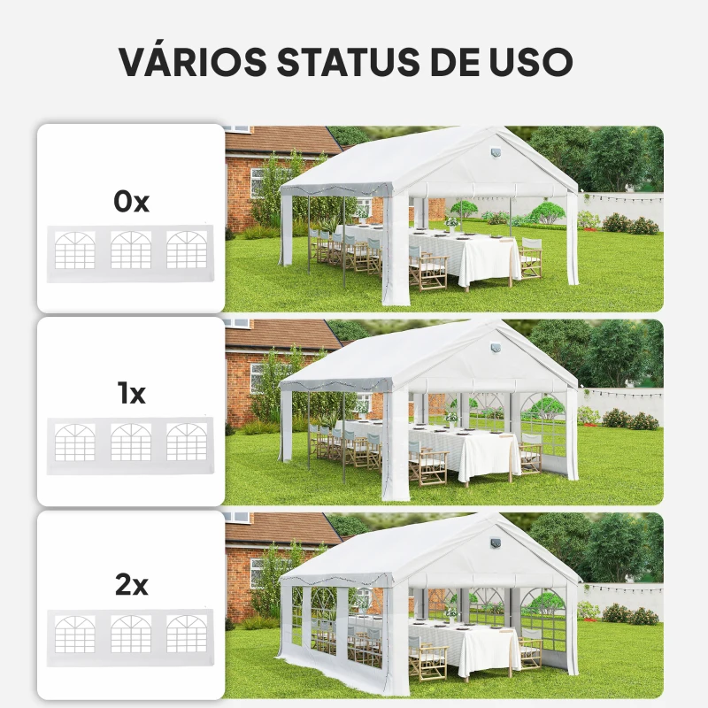Outsunny Tenda para Festas 4x6 m com Luzes LED, Paredes Removíveis, 2 Portas e Janelas, UPF30+, Branco