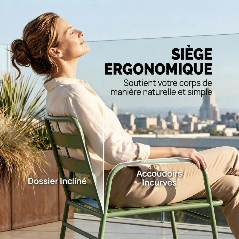 Outsunny Salon de Jardin Extérieur en Acier 4 Pièces, Canapé 2 Places, 2 Fauteuils, Table Basse, à Lattes, 112x60x75cm, Vert