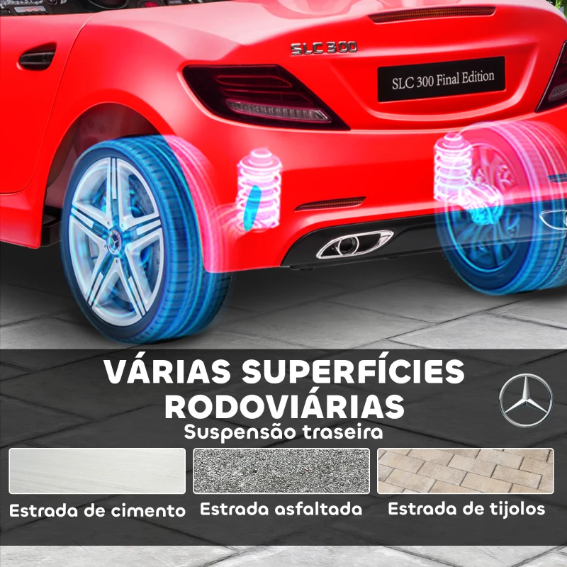 AIYAPLAY Carro Elétrico Mercedes SLC 300 12V com Controlo Remoto Faróis LED Música TF USB e Abertura da Porta 3-5km/h 107x62,5x44 cm Vermelho