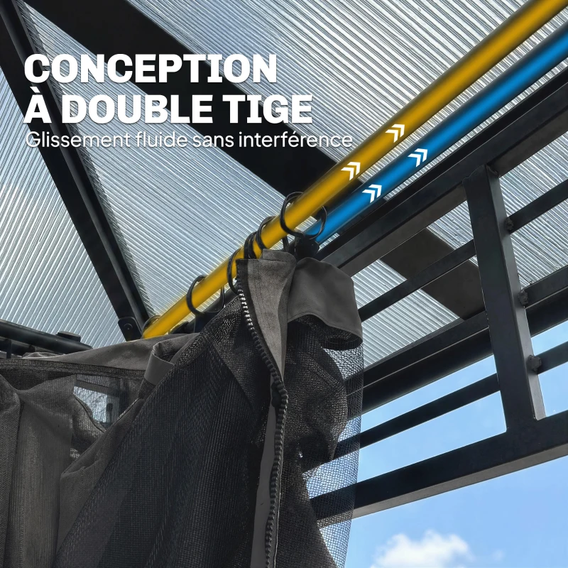 Outsunny Tonnelle de Jardin Pavillon Toit Rigide en Polycarbonate Deux Niveaux Imperméable UV50+ 356x296x285cm Gris Foncé