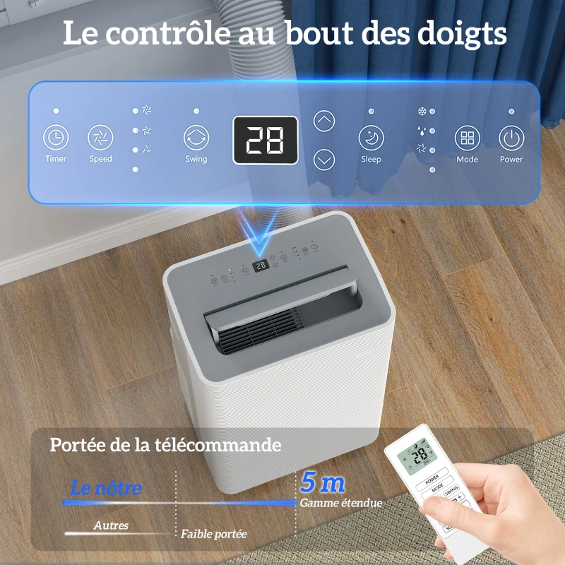 HOMCOM Climatiseur mobile 12000 BTU, climatiseur portable 4 en 1, refroidissement, déshumidificateur, ventilateur, mode nuit