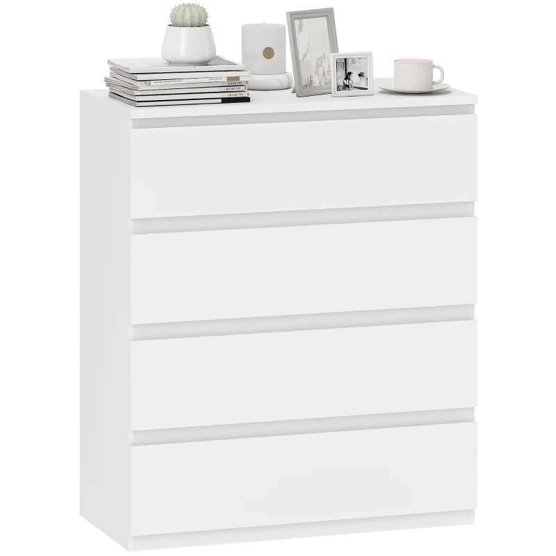 HOMCOM Commode 4 tiroirs, meuble de rangement épuré pour chambre, intérieur, 80 x 39 x 95 cm panneau de particules blanc