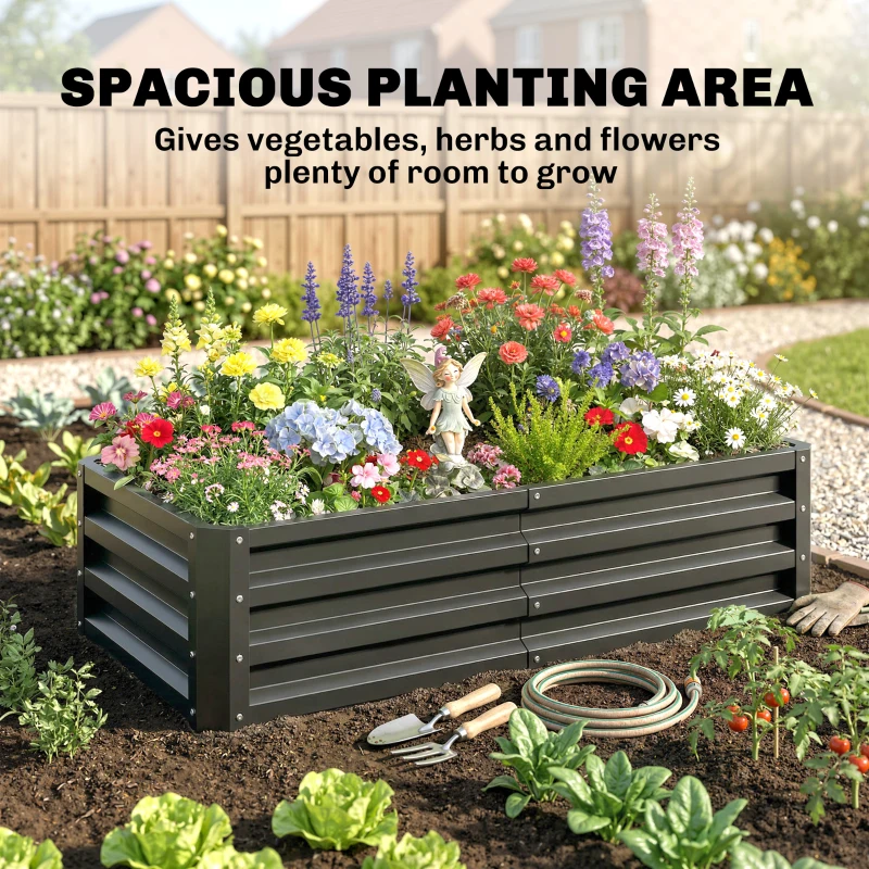 Outsunny Podwyższona grządka z pudełkiem na rośliny, odporna na warunki atmosferyczne, otwarta podłoga, ocynkowana stal, 120 cm x 60 cm x 30,5 cm, Szary