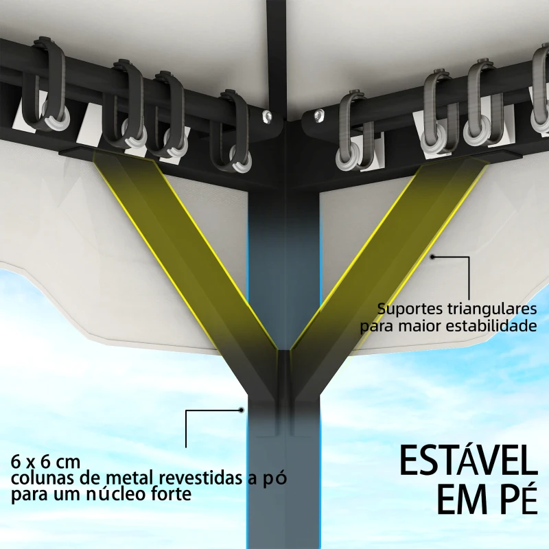 Outsunny Pérgola de Jardim 360x300x279 cm com Duplo Teto 4 Paredes Laterais e Rede Mosquiteira Estrutura Metálica Cinza Claro