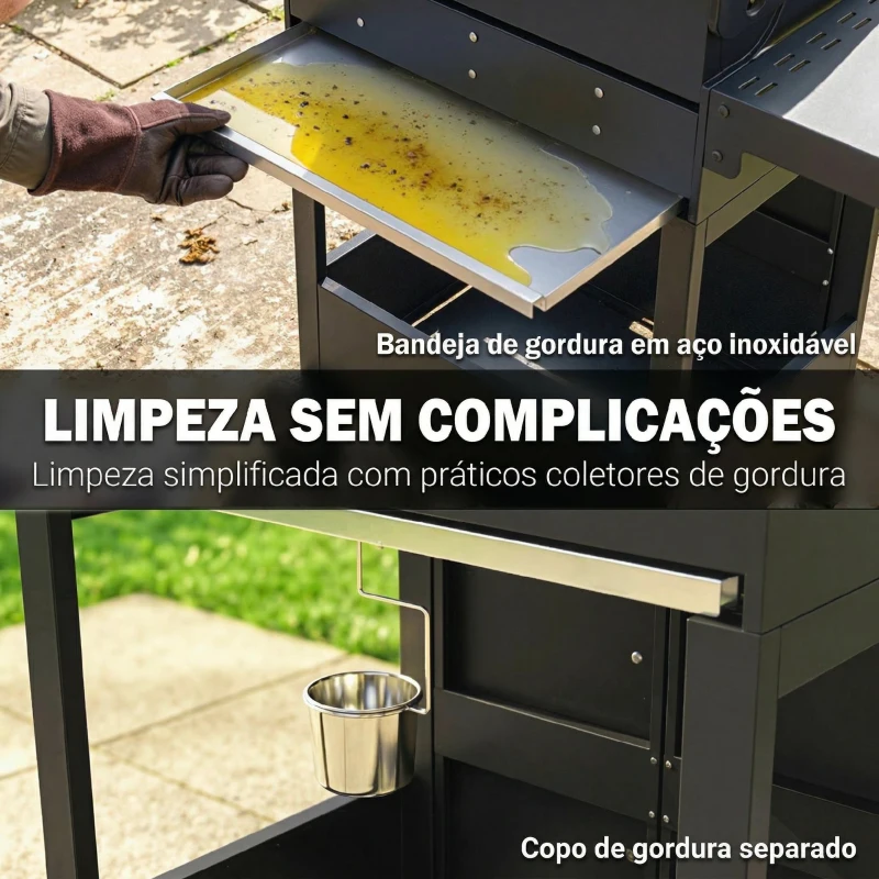 Outsunny Barbecue a Gás Portátil com 3 Queimadores 7,5 kW Termómetro Mesas Laterais Dobráveis Armário Grelha Aquecedora Chapa 125x57x110 cm Preto