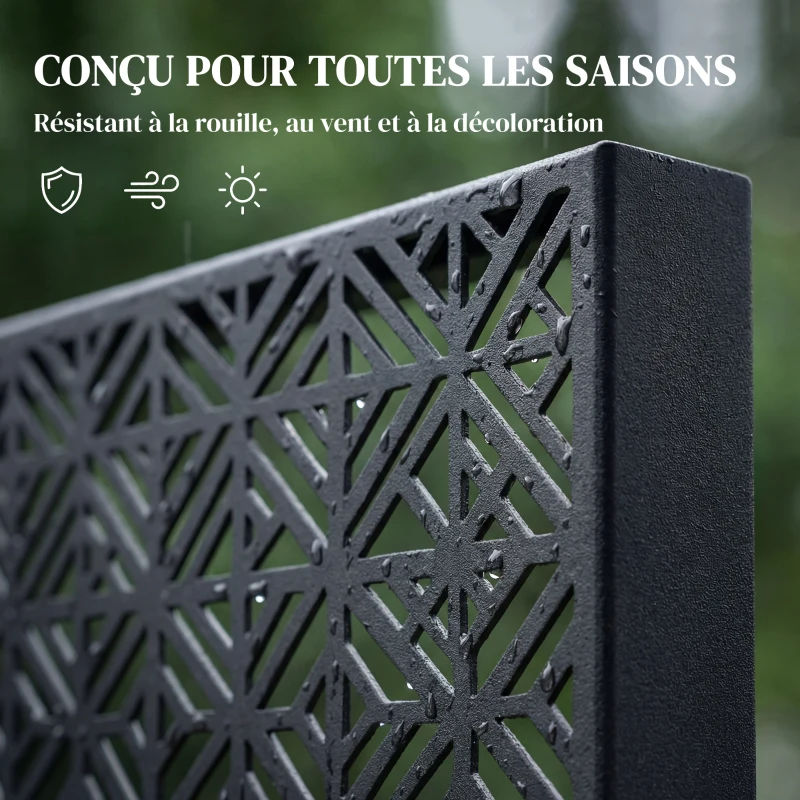 Outsunny Panneau Brise Vue décoratif Extérieur Claustra Décoratif Jardin 3 Panneaux à motif géométrique métal 92x40x192cm Noir