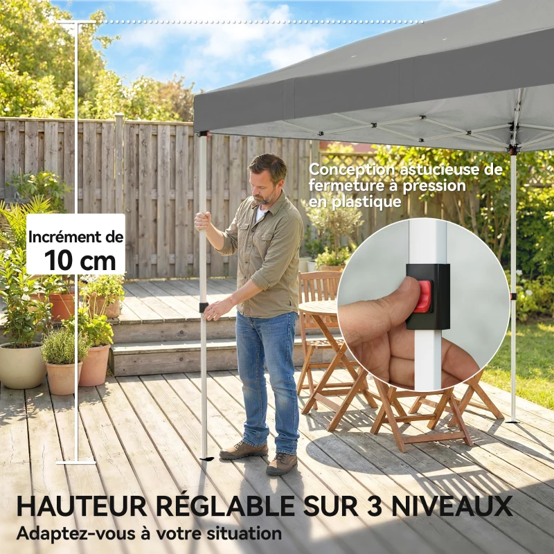 Outsunny Tonnelle de jardin 3 x 6 m pop up tonnelle pliante réglable en hauteur protection UV50+ montage facile gris foncé