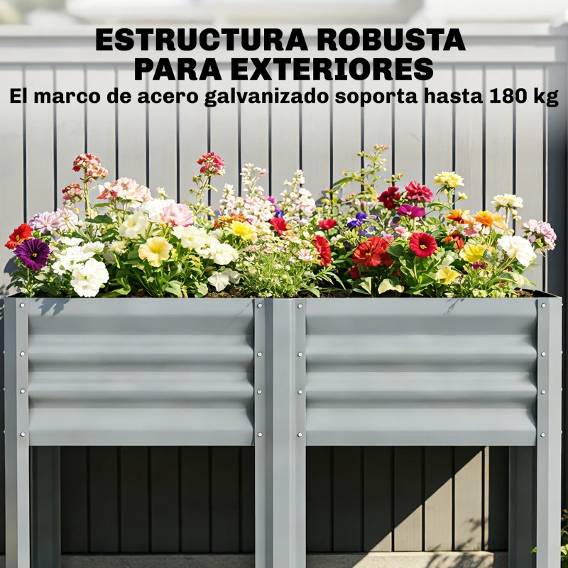 Outsunny Huerto Urbano Elevado con Estante Inferior Mesa de Cultivo de Metal Galvanizado con Forro 120x55x80 cm Gris Plateado