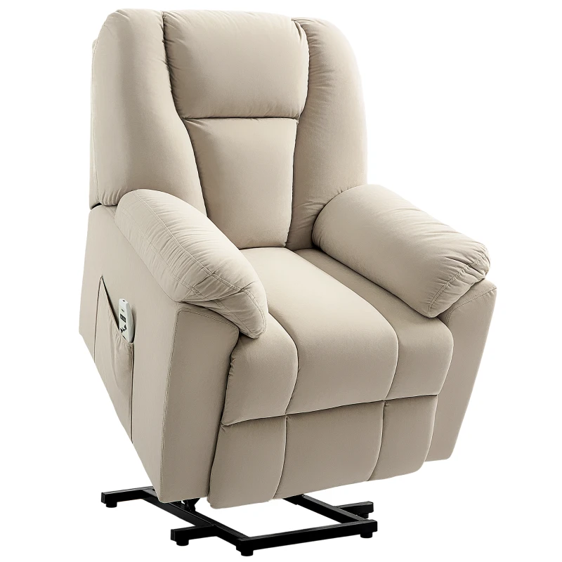 HOMCOM Fauteuil releveur électrique avec fonction massage et chauffage avec dossier inclinable, ports USB, télécommande, beige(m-12)