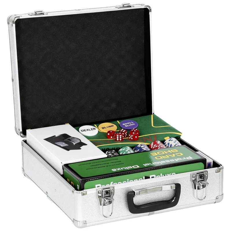 SPORTNOW Mallette de poker coffret de poker complet 500 jetons, boîtier en ABS, cartes à jouer, dés, dealer, tapis, clés