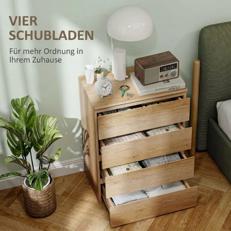 HOMCOM Cómoda de 4 Gavetas para Quarto Moderna Design sem Puxadores para Sala de Jantar Entrada 60x40x80 cm Madeira
