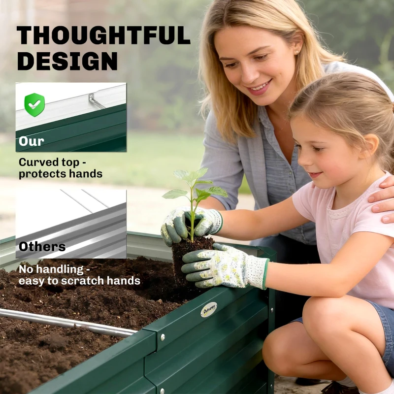 Outsunny Letto per Orto Rialzato a Fondo Aperto con Rivestimento, in Acciaio Zincato, 120x60x30.5 cm, Verde