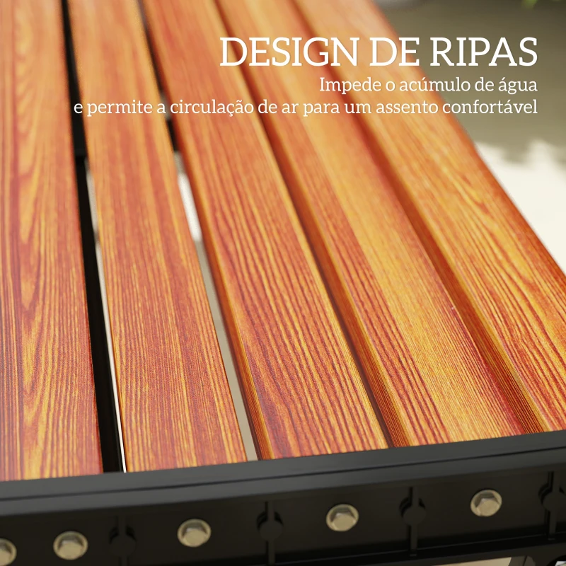 Outsunny Banco de Jardim Exterior de 2 Lugares com Estrutura Metálica e Assento com Ripas 124x39x39 cm Castanho