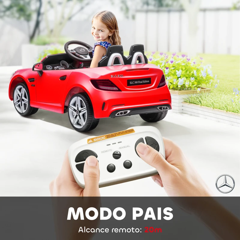 AIYAPLAY Carro Elétrico Mercedes SLC 300 12V com Controlo Remoto Faróis LED Música TF USB e Abertura da Porta 3-5km/h 107x62,5x44 cm Vermelho