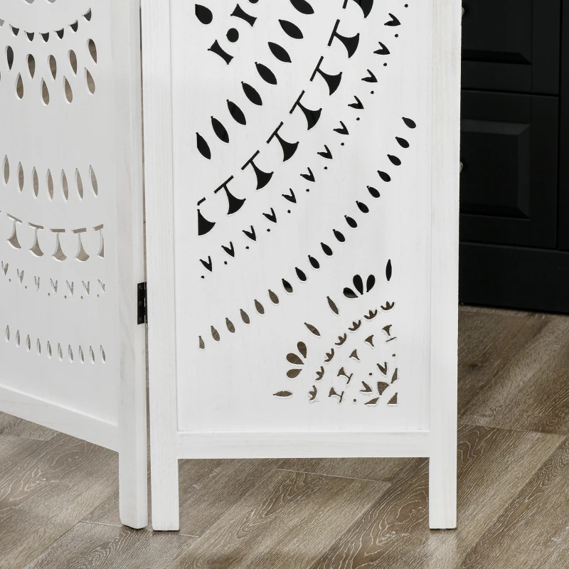 HOMCOM Biombo Plegable de 3 Paneles de Madera 120x170 cm Biombo Separador de Ambientes con Patrones Tallados Elegantes Blanco