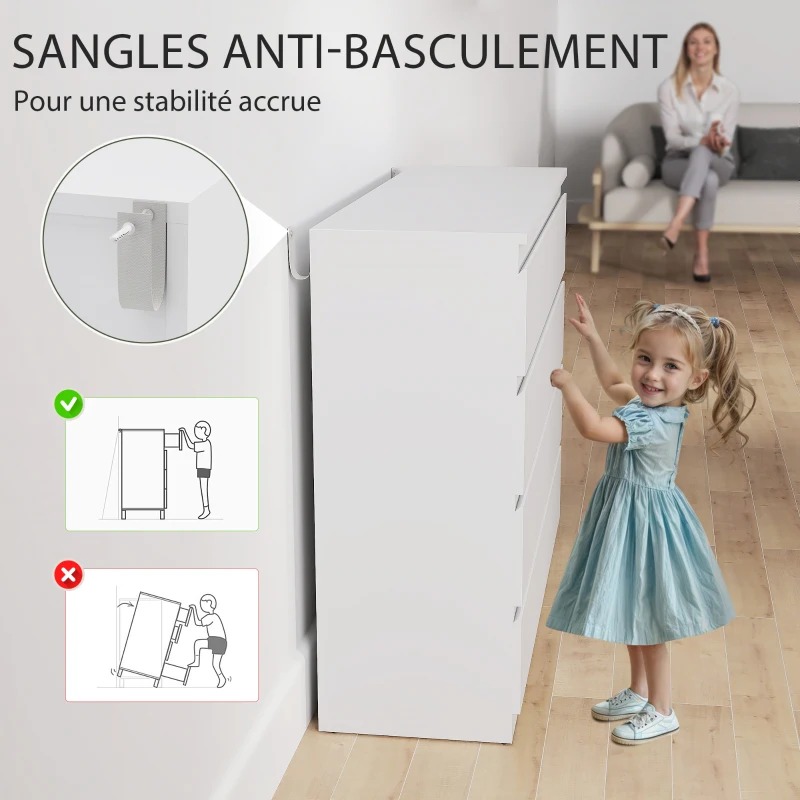 HOMCOM Commode 8 tiroirs meuble de rangement sans poignées design minimaliste 120 x 39 x 100 cm blanc