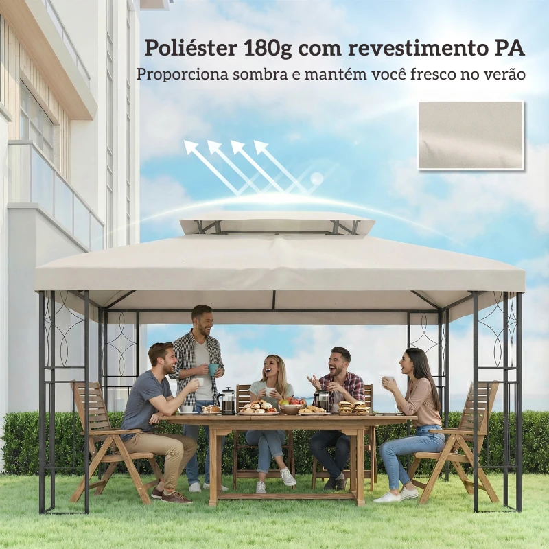 Outsunny Toldo de Substituição 4x3 m com Teto Duplo Orifícios de Drenagem e Proteção UV Apenas Toldo NÃO Inclui Estrutura Creme