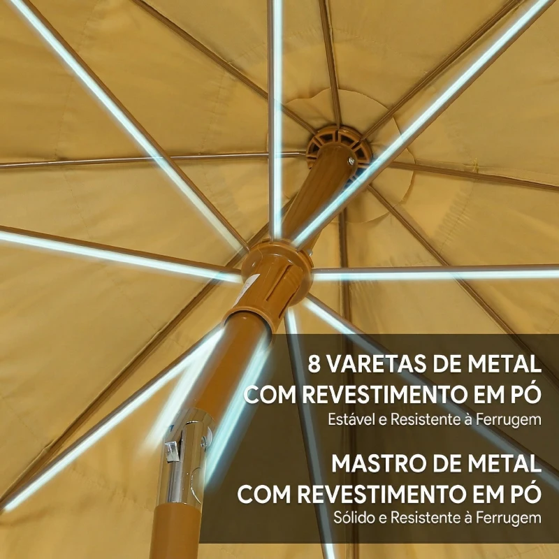 Outsunny Chapéu de Sol de Praia com Franjas de Palha Ø178 cm com Inclinação Altura Ajustável UV50+ Bolsa de Transporte Castanho Claro