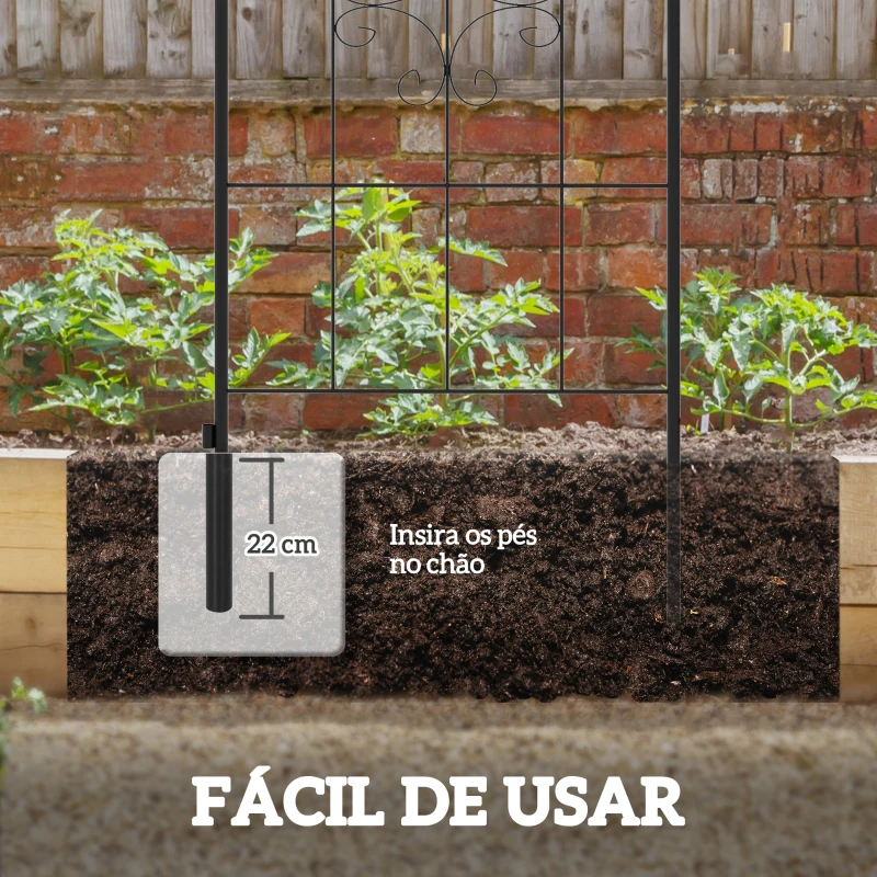 Outsunny Conjunto de 2 Treliças de Jardim Suportes para Trepadeiras de Aço para Flores e Plantas no Jardim 50x180 cm Preto