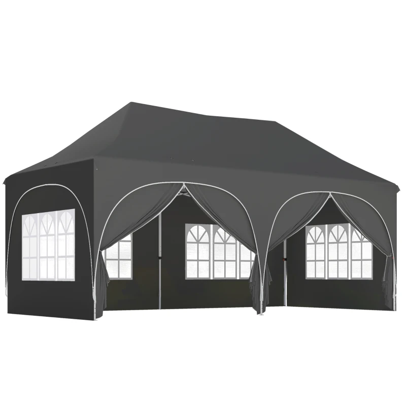 Outsunny Tonnelle pliante barnum imperméable anti-UV  6 parois latérales 6 sacs de sable 12 trous de drainage 3x6m gris
