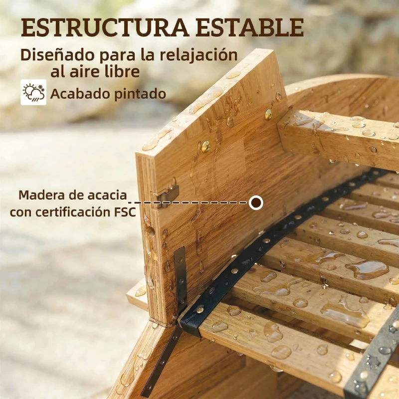 Outsunny Conjunto de 2 Sillas Mecedoras de Jardín de Madera Ergonómica Plegable con Diseño Listonado 60x156x77 cm Natural