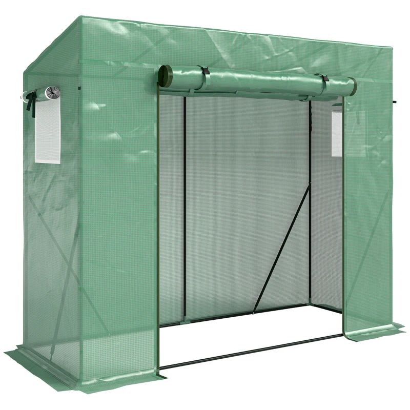 Outsunny Serre de Jardin Anti-UV 2 fenêtres moustiquaires + Barres renforcement 200L x 77l x 169H cm Acier PE Vert
