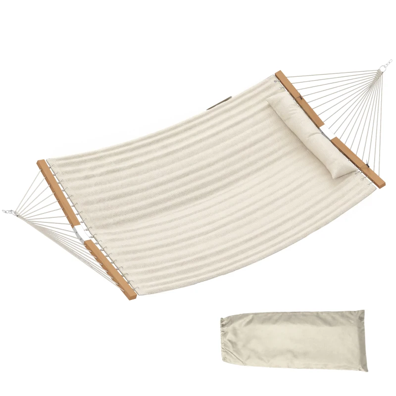 Outsunny Cama Rede Acolchoada de Jardim Portátil com Almofada Ajustável Bolso para Revistas Estrutura de Madeira 325x140 cm Creme