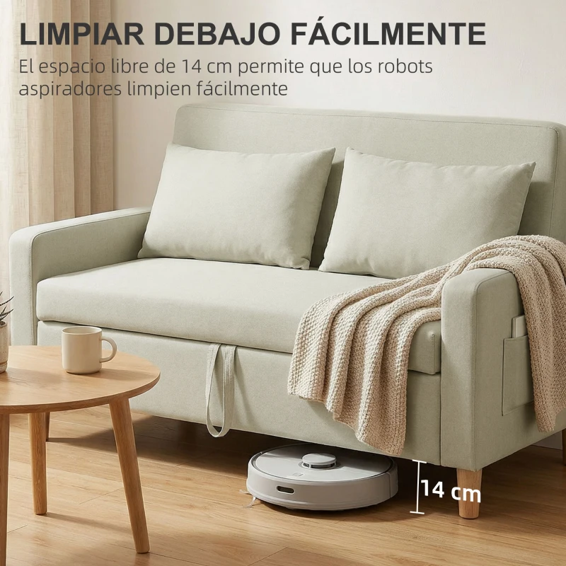 HOMCOM Sofá de 2 Plazas Moderno y Compacto Tapizado en lino con Muelles y Cojines para Espacios Pequeños 135x72x84 cm Beige