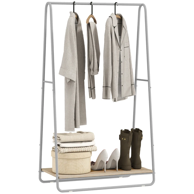 HOMCOM Charriot com Prateleira para Sapatos Barras Superior e Laterais Estrutura de Metal 80x44x140 cm Madeira e Cinza