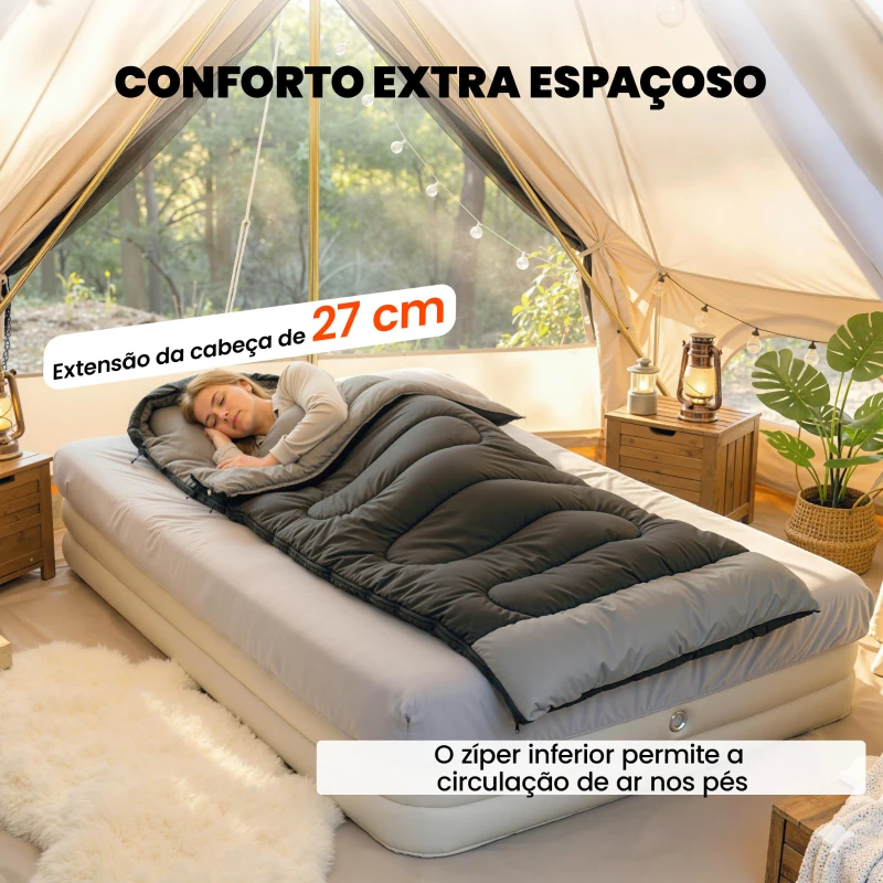 Outsunny Saco-Cama Leve e Compacto para Adultos, 3 Estações, Impermeável e Portátil, Preto