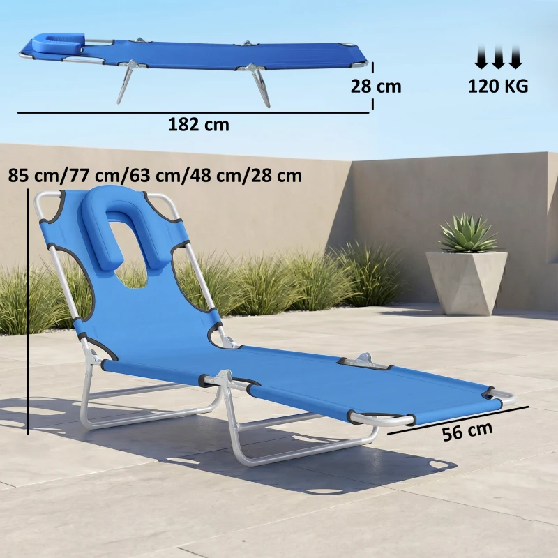 Tumbona Inclinable y Plegable tipo para Hamaca de metal para Camping Playa Jardín y Terraza con Almohada para Leer Color Azul 182x56x24.5cm Outsunny